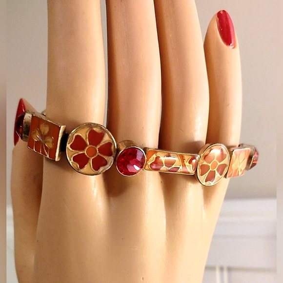 Stretchy Enamel Bracelet w/ Ruby & Garnet Crystals NWT - Picture 10 of 16